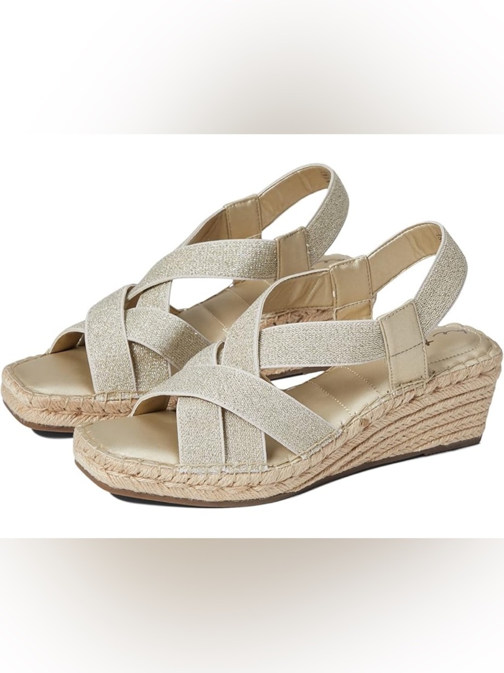 Me Too Cami Elastic Strap Espadrille Wedge Sandals Size 9 in Golden Dust